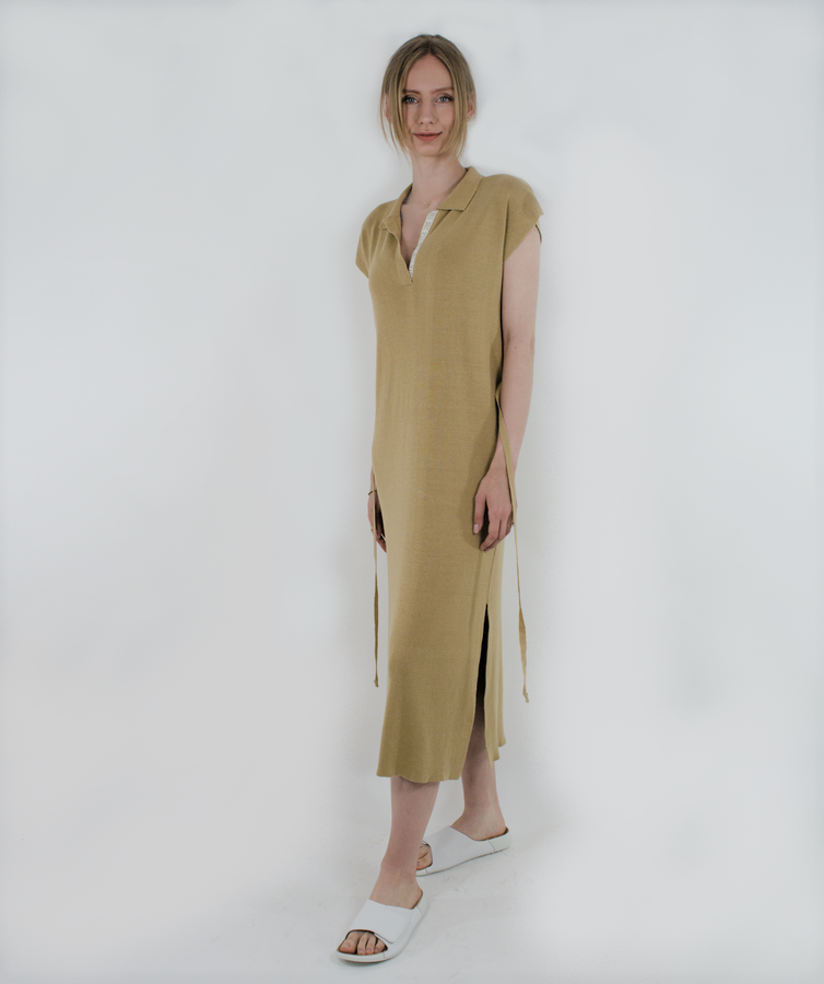 Rochie golden beige din in